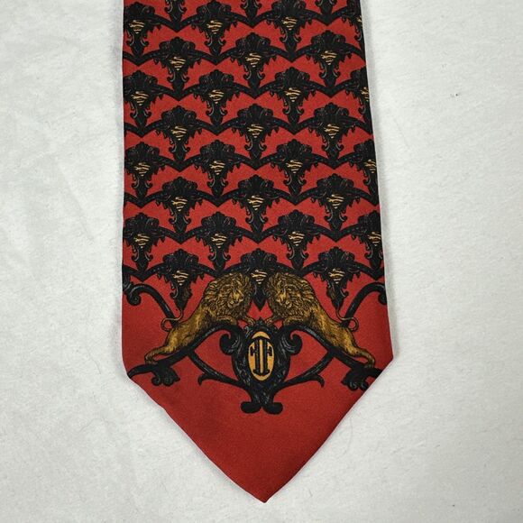 Gianfranco Ferre Red Black Lions 100% Silk Tie Made in Italy 4" x 54" - Picture 3 of 10